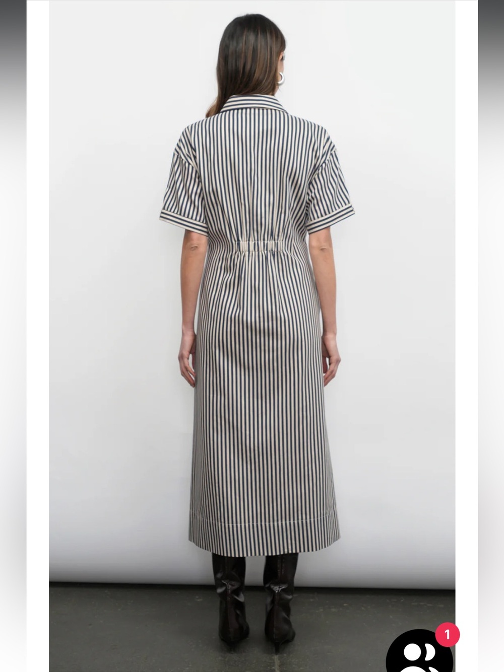 greylin vanisa navy blue cream stripe button front midi shirt dress small NEW - Picture 5 of 9